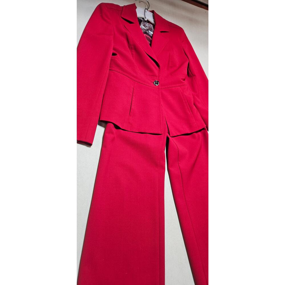 bebe Y2K Pantsuit Womens Red Wool Blend Blazer Wide Leg Pants 2 Piece Vintage - Picture 3 of 16